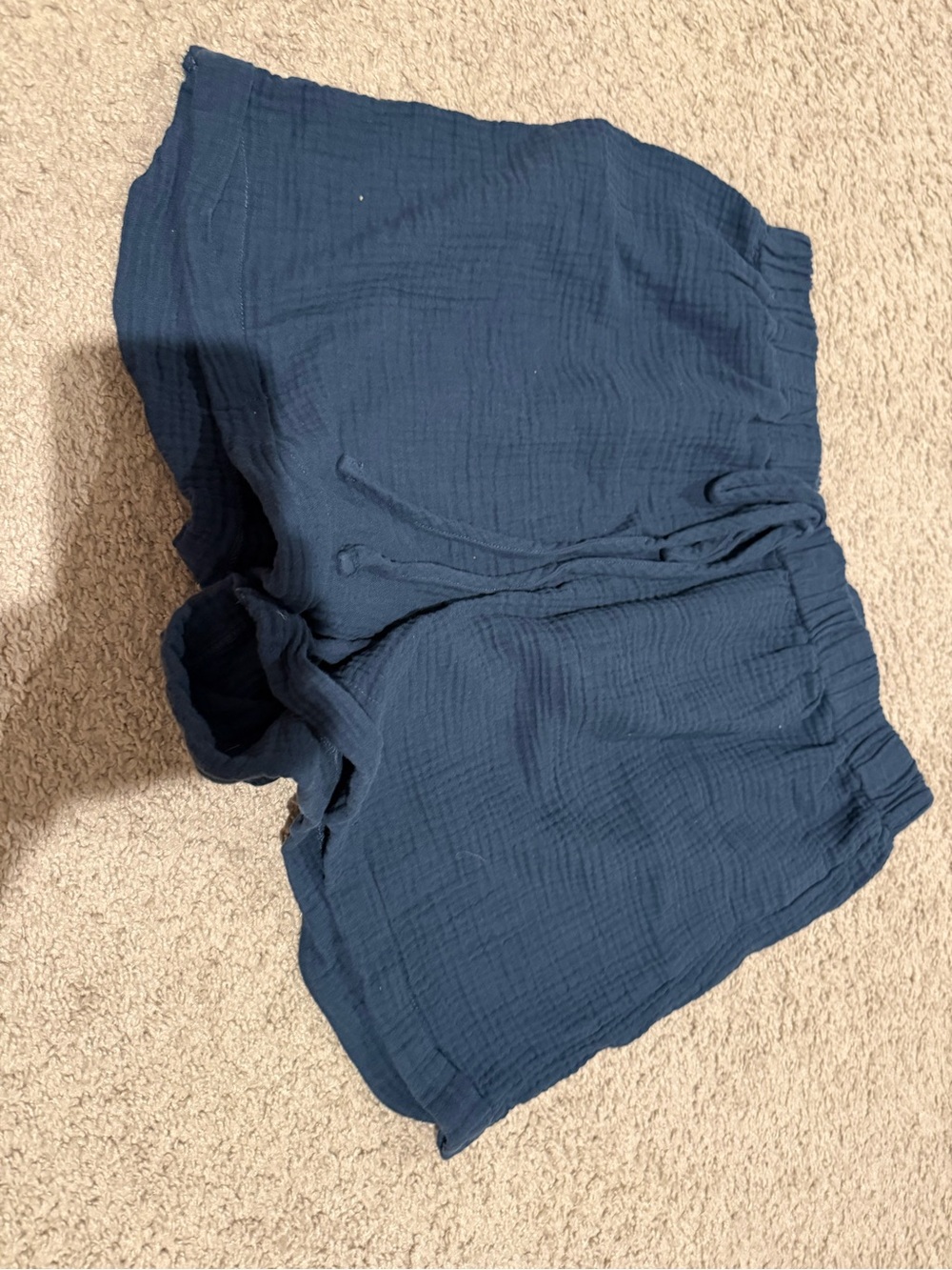 SHEIN High Waist Textured Navy Blue Women's Shorts
